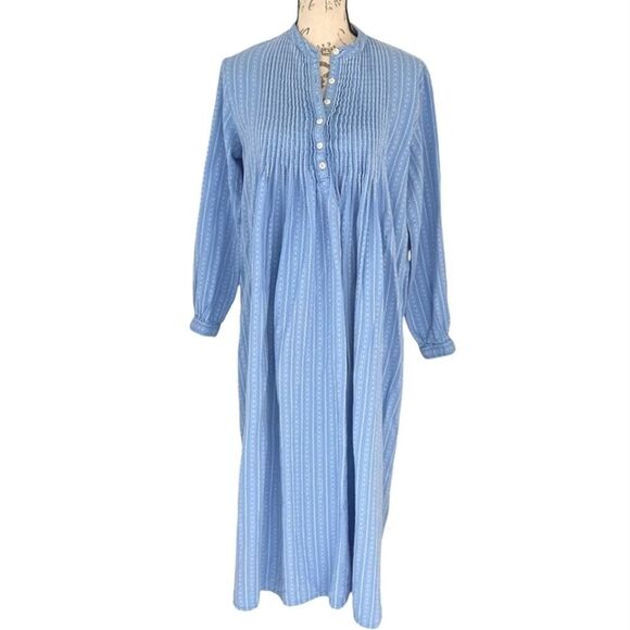 LL bean Vtg Pintuck Dobby Cotton Nightgown flannel Pajamas Modest Cottagecore L - Picture 2 of 11